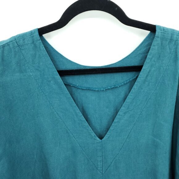 Len.Ok 100% Linen Relaxed Fit V-Neck Short Sleeve Dress M Blue/Green/Teal - Picture 6 of 14